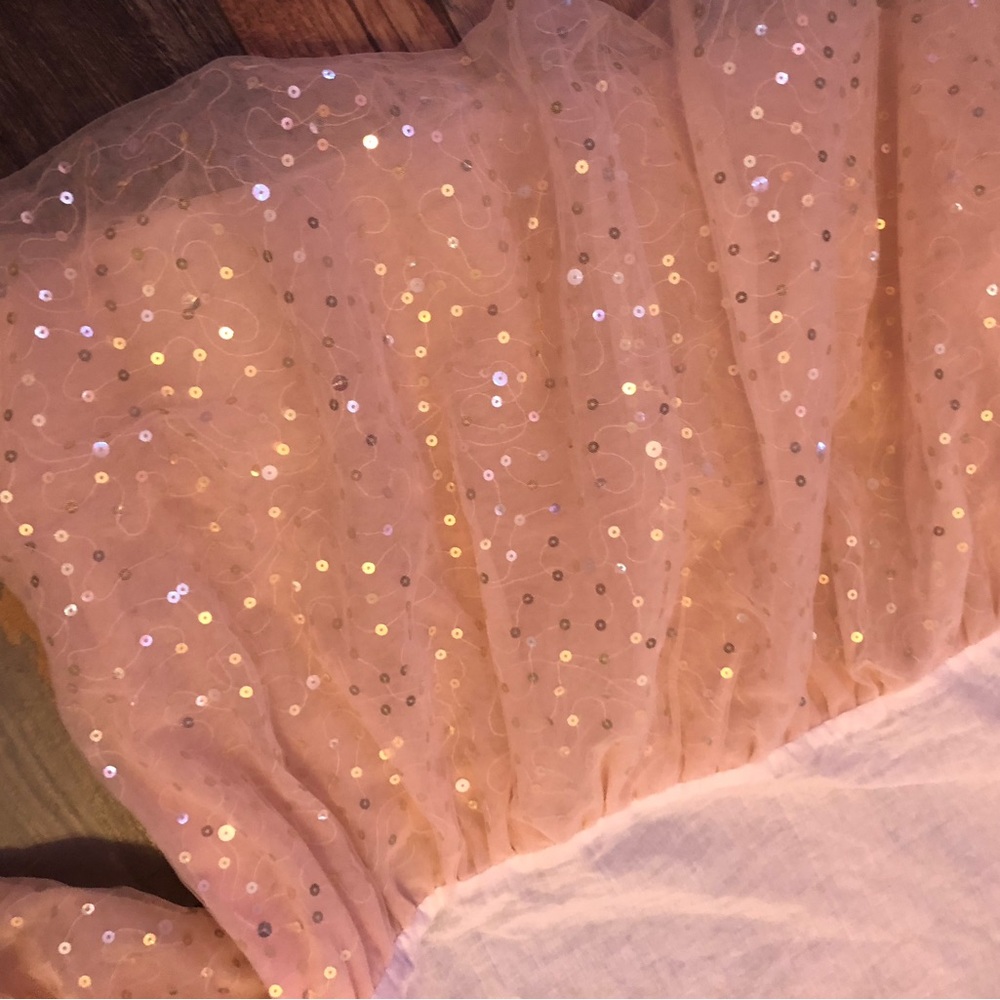 Pottery Barn Kids Pink Sequin Crib Bed Skirt, EUC